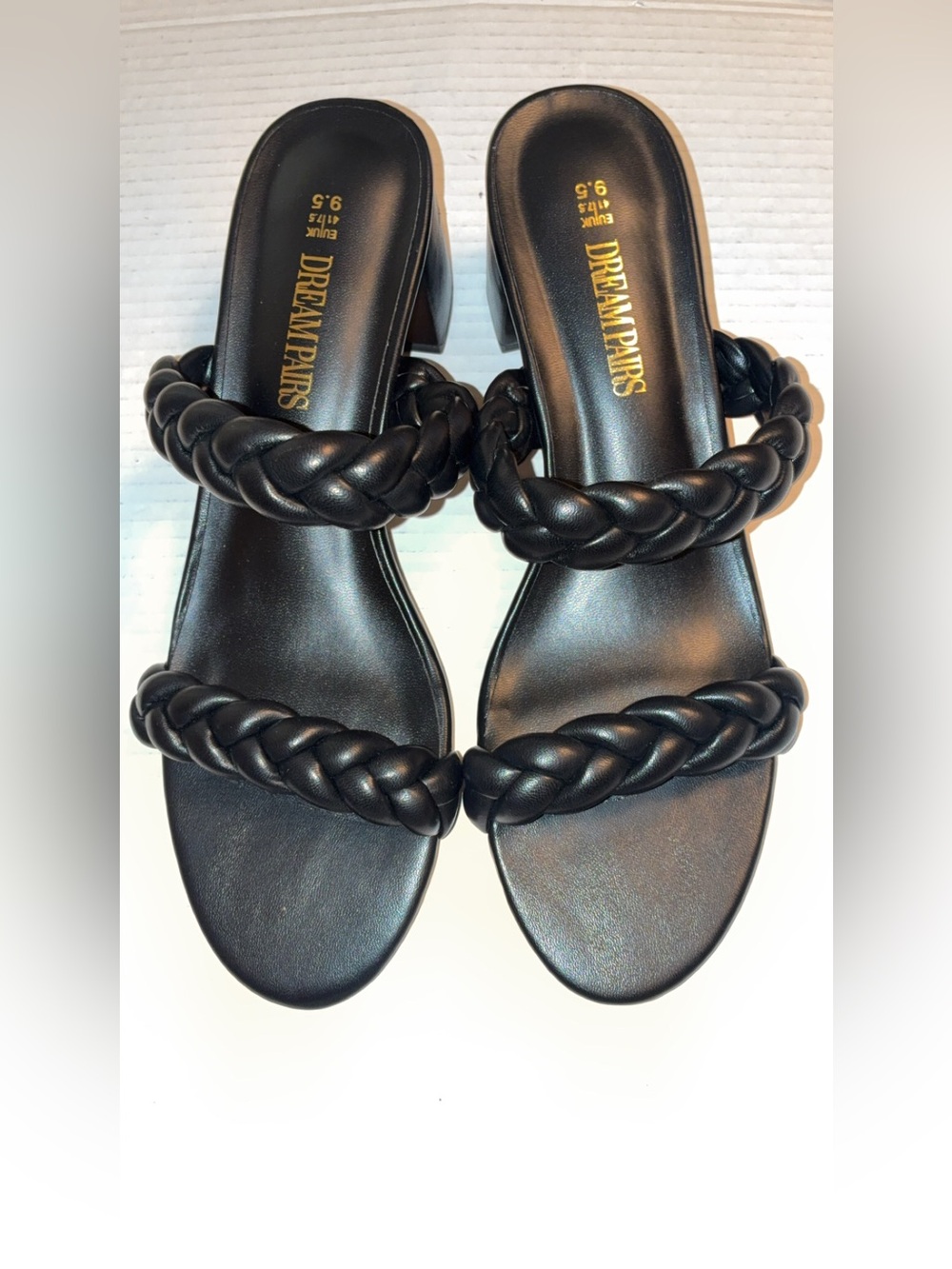 Dream Pairs Black Braided Double-Strap Block Heel Sandals